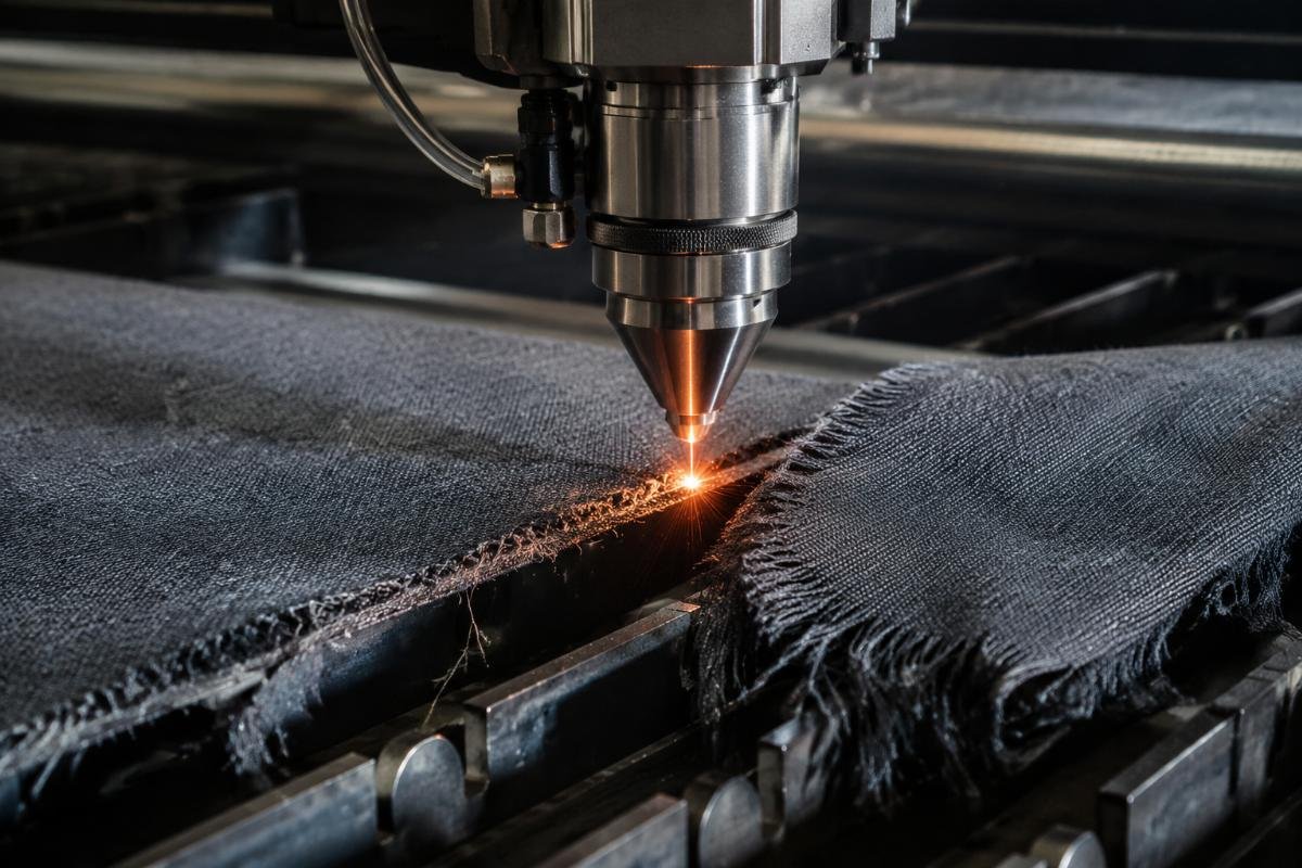 close-up of fabric fiber separation fabric fraying mechanism
