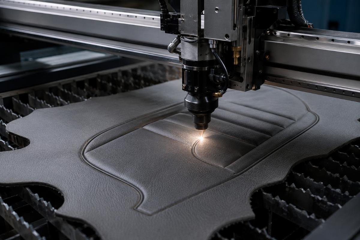 CNC cutting equipment processing thick leather for automotive seats CNC machine cutting thick automotive leather