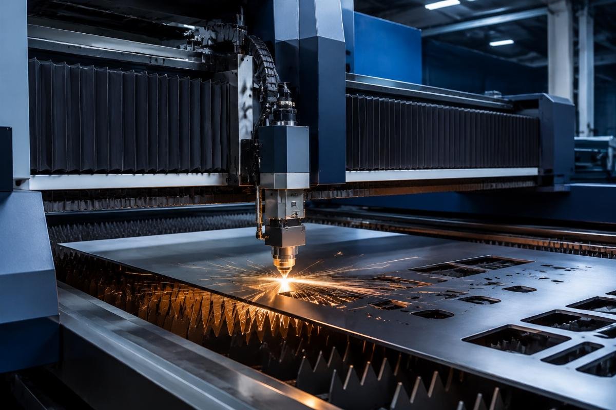 CNC cutting machine in production environment Factory production line with CNC cutter