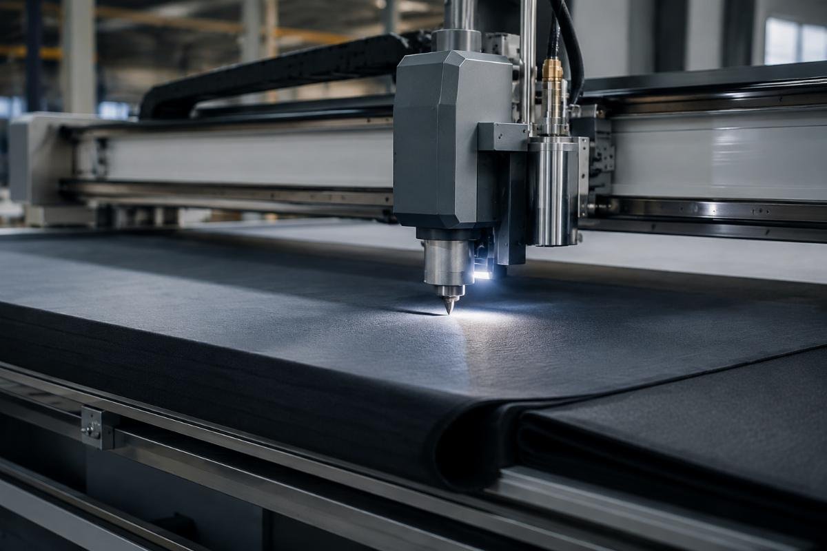 CNC cutting machine working on flexible material