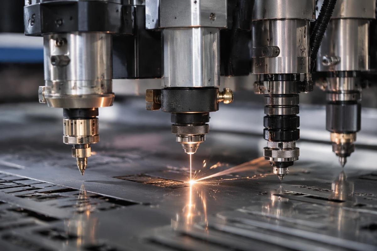 Different tool heads for CNC knife cutter Close-up of CNC cutting tool heads