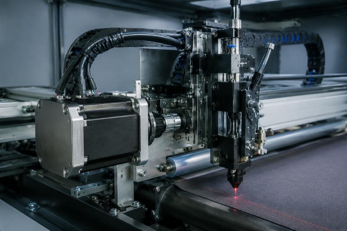 Motor integration with cutting machine controls Motor installation and integration in fabric cutting machine control system
