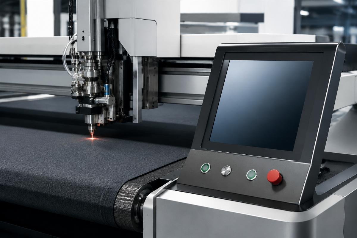 Multi-language parameter display on CNC fabric cutter Fabric cutting machine control panel showing parameter settings in multiple languages