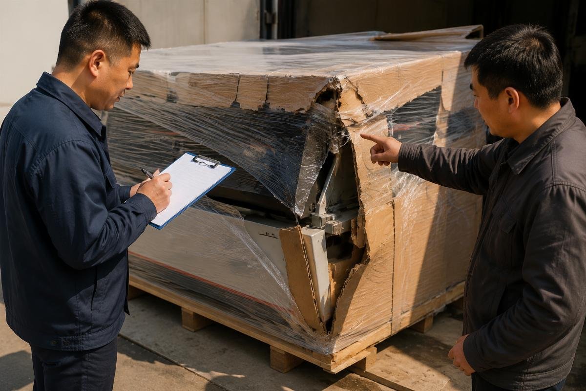 Recording transport damage with delivery driver present Damaged packaging documentation during delivery