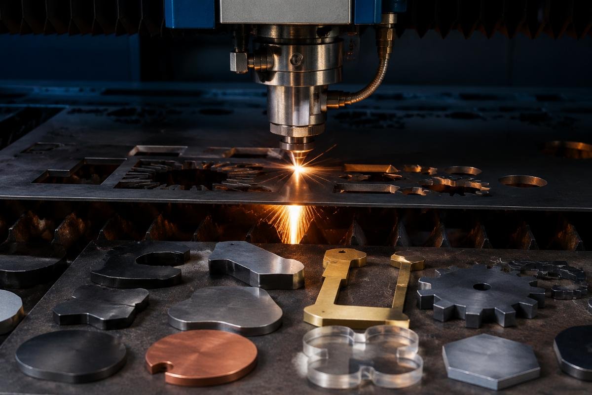 Various materials cut with CNC equipment Material samples cut by CNC machine