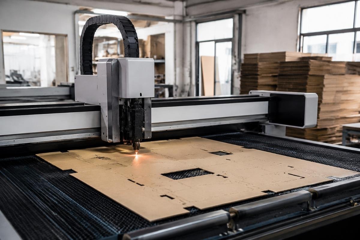 Entry-level packaging CNC cutting machine in a small factory production space