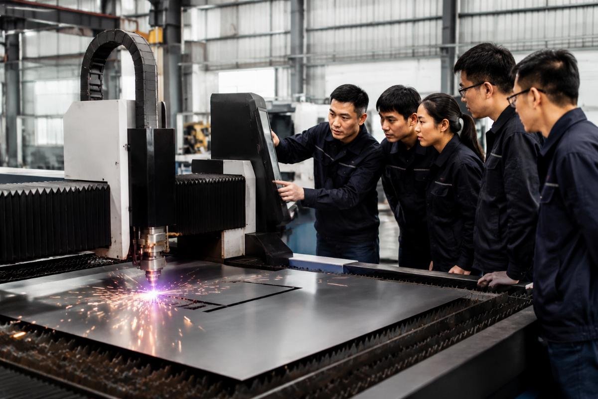 China CNC cutting supplier on-site support and training China CNC cutting machine supplier after-sales team providing on-site training to factory staff