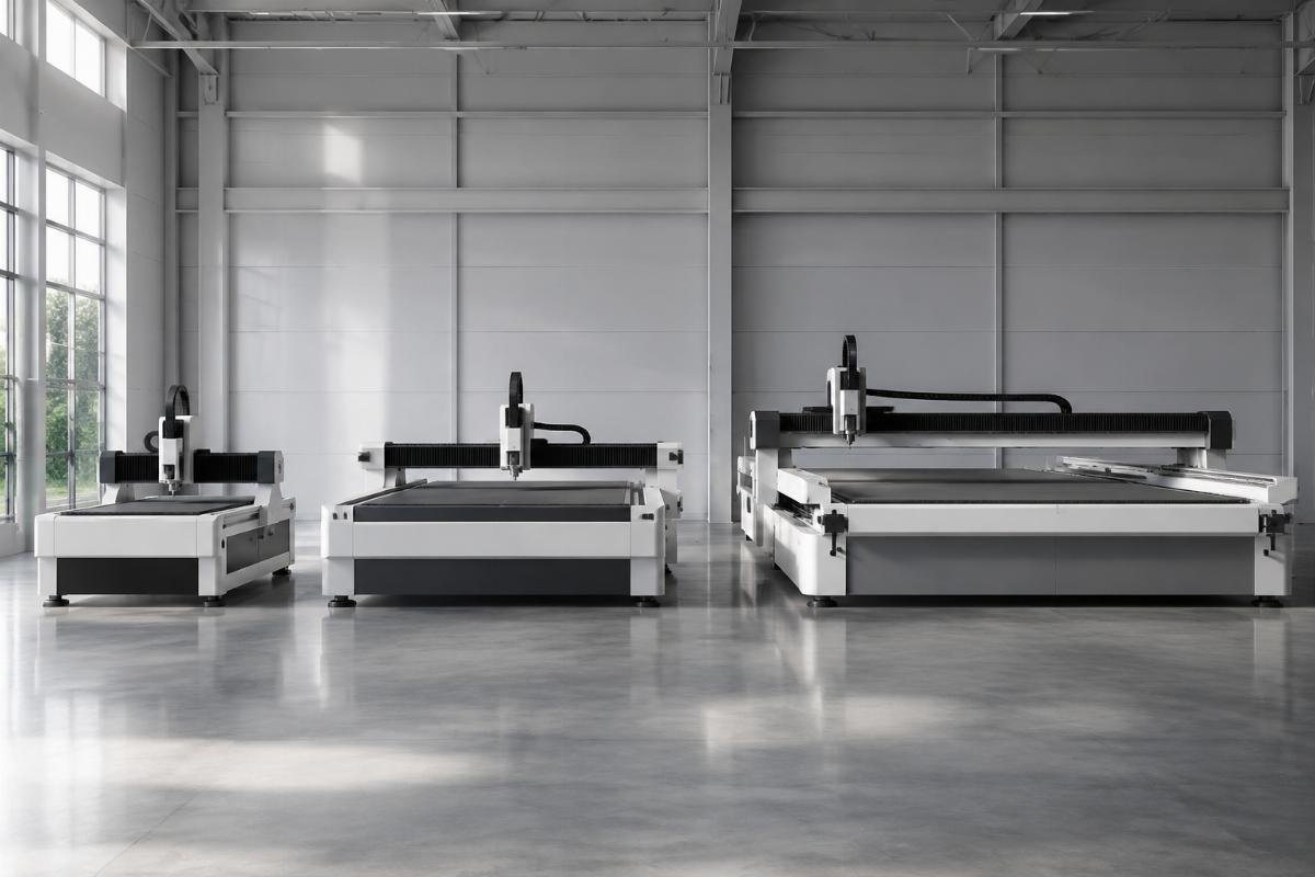 CNC cutting machine configurations for different production scales Three different CNC cutting machine configurations displayed side by side, sized for small, mid and large scale mattress production facilities