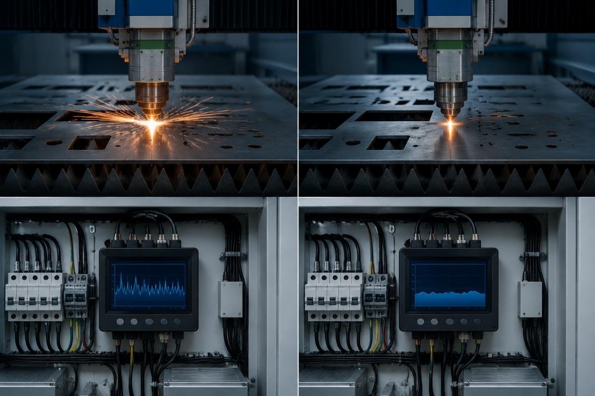 CNC cutting machine power consumption calculation accuracy A side-by-side comparison of a standard CNC cutting machine power usage log vs an optimized model's log