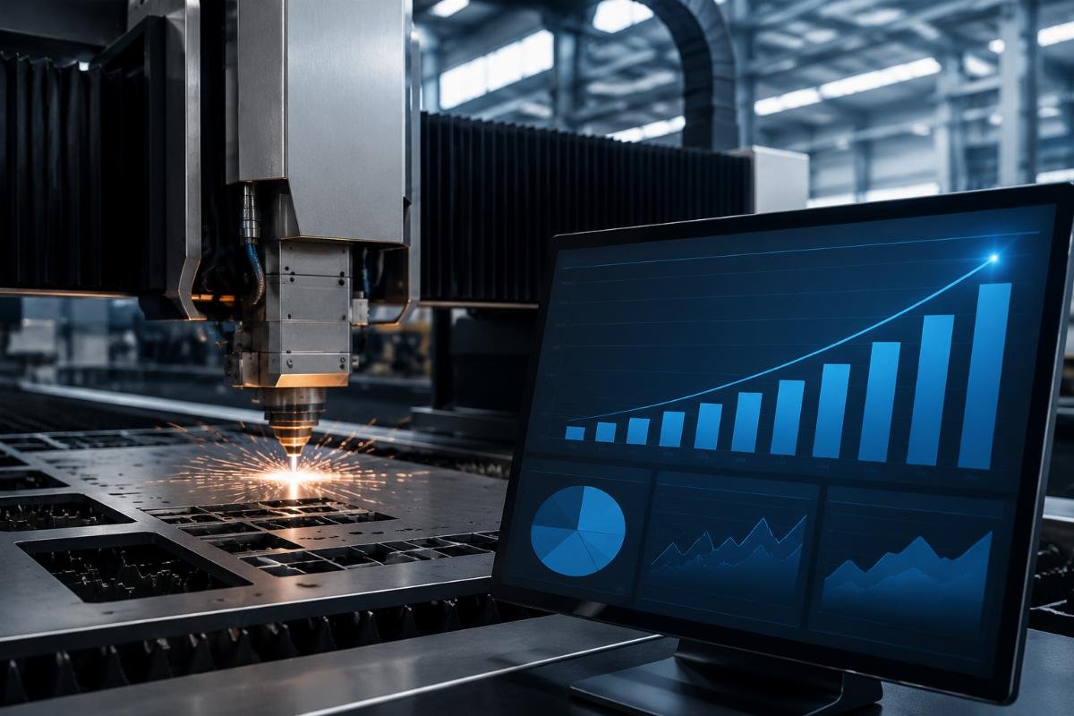 Dashboard showing monthly revenue growth after CNC cutting machine installation