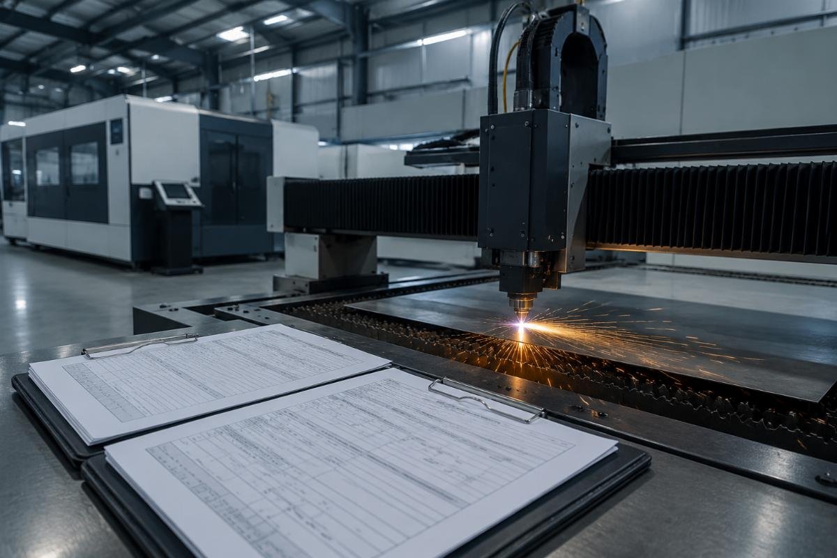 A completed CNC equipment subsidy approval form next to a newly installed cutting machine