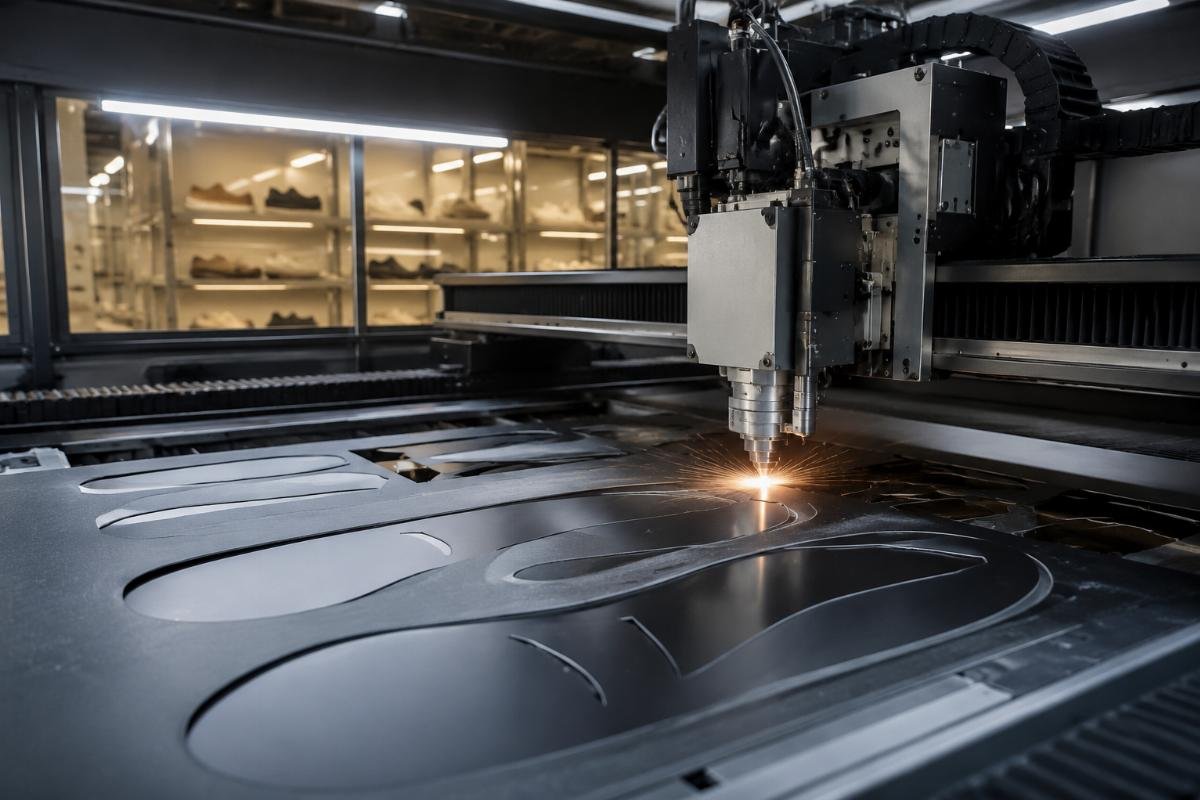 Custom footwear CNC cutter deployment Custom CNC cutter installed at a luxury footwear production facility
