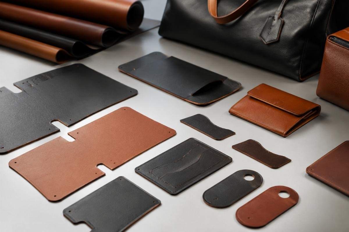Leather goods processed by CNC oscillating knife machine Finished leather products cut by a CNC oscillating knife machine