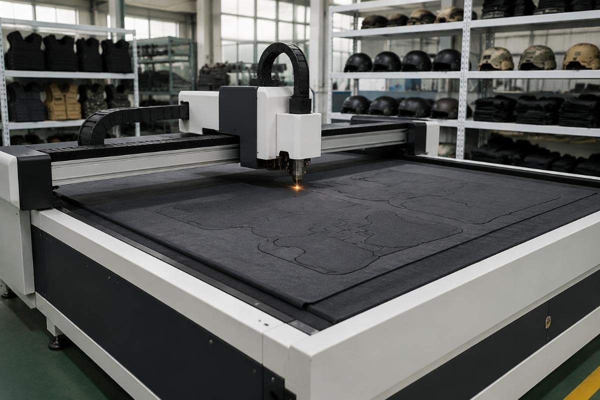 low MOQ CNC cutting equipment for trial production Single-unit CNC cutting machine on factory floor for small batch protective gear production